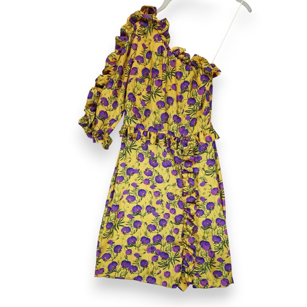 Delfi Collective Women's Dress Floral Print One Shoulder Side Zipper Ruffled XS